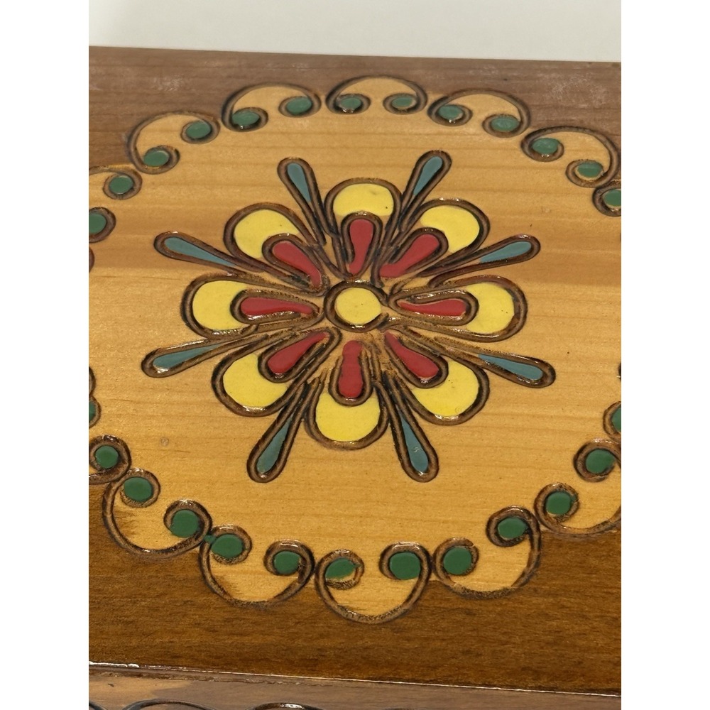 Vintage Polish Pyrography Wooden Box Folk Art Trunk Keepsake Chest 1981 Poland - Picture 12 of 15
